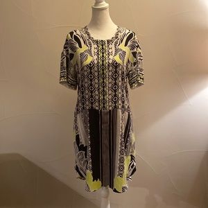 Hale Bob Silk Geometric and Leaf Print Dress